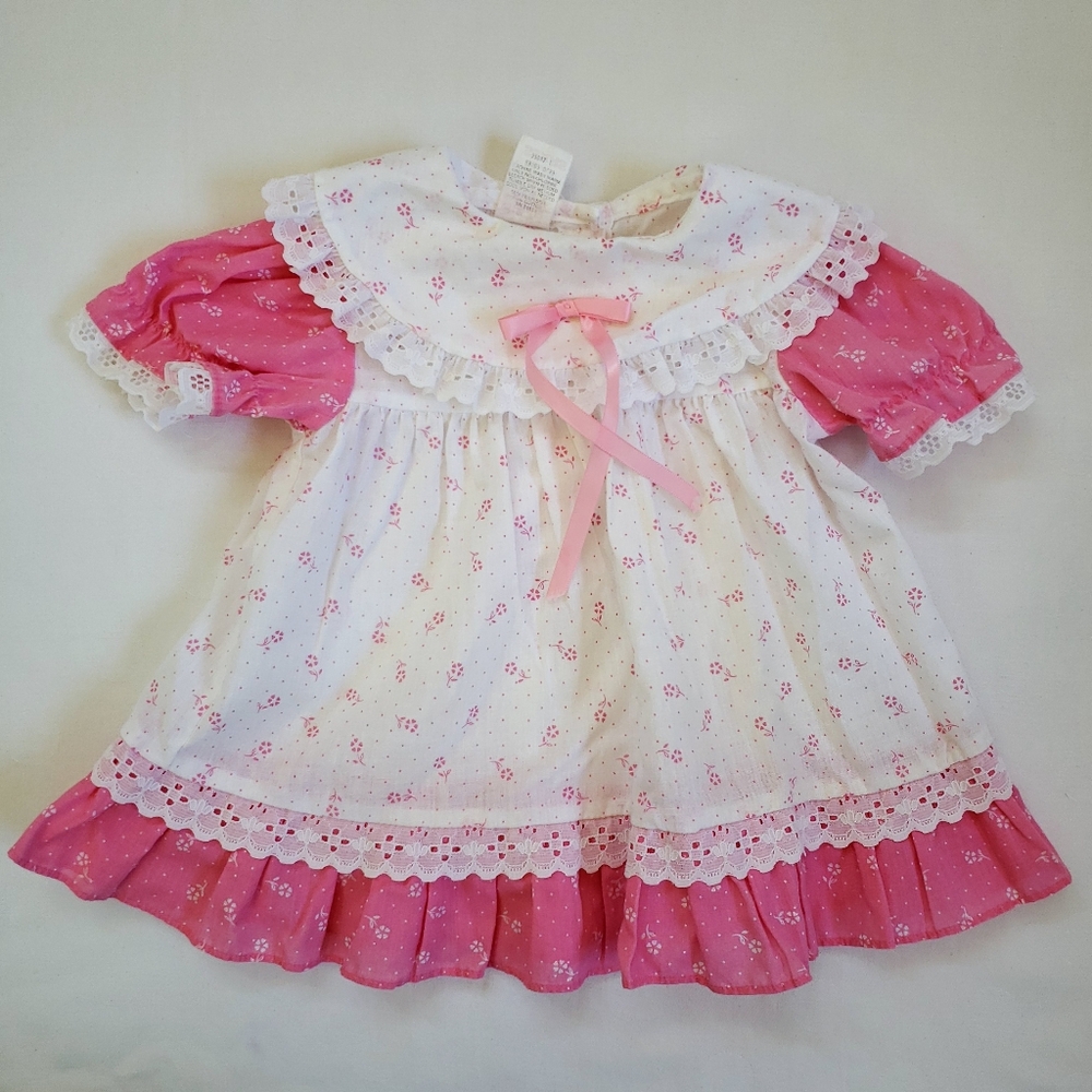 Sears Pink and White Infant Dress with Lace